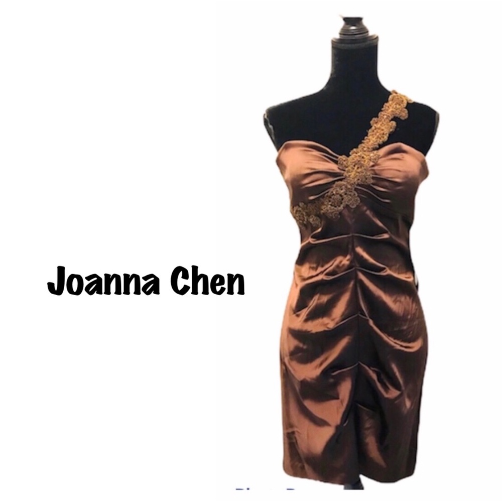 Joanna Chen Brown Midi Dress with Gold Accents